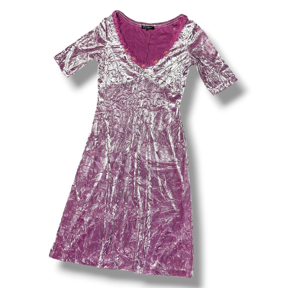 Vintage 90s Y2k Betsey Johnson New York Crushed Velvet Pink Sheath Dress Sz M - Picture 3 of 10